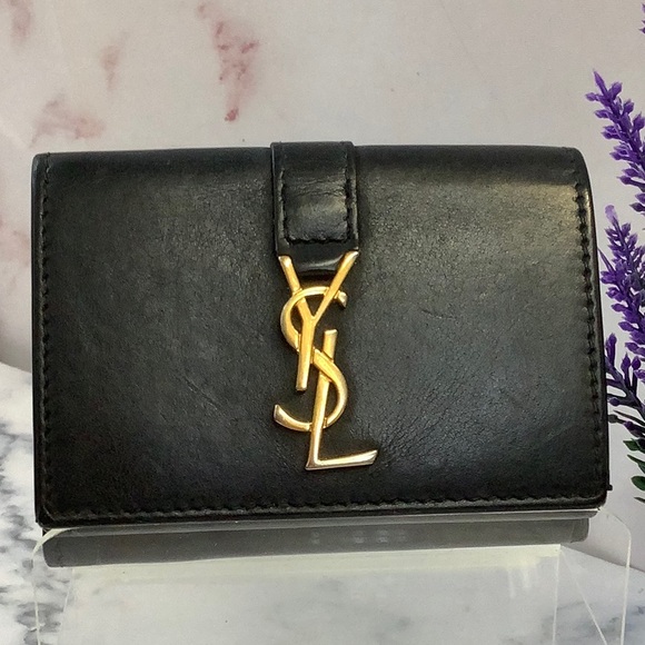 GUC YSL Trifold Black Leather Wallet - Picture 1 of 10